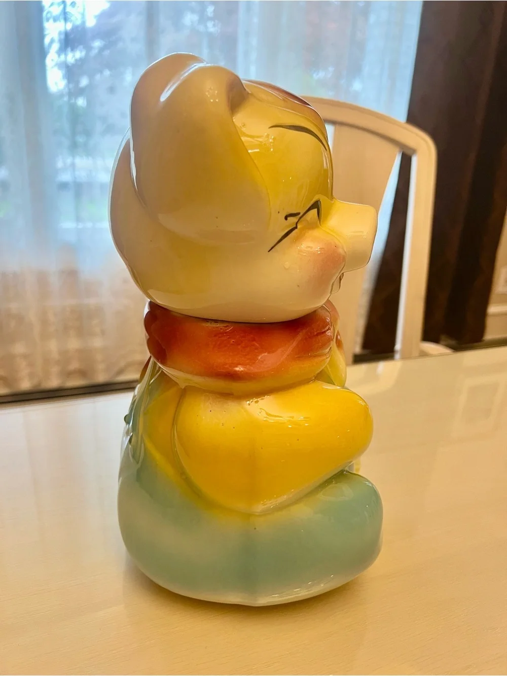 Vintage American Bisque Pig Cookie Jar with Scarf and patch